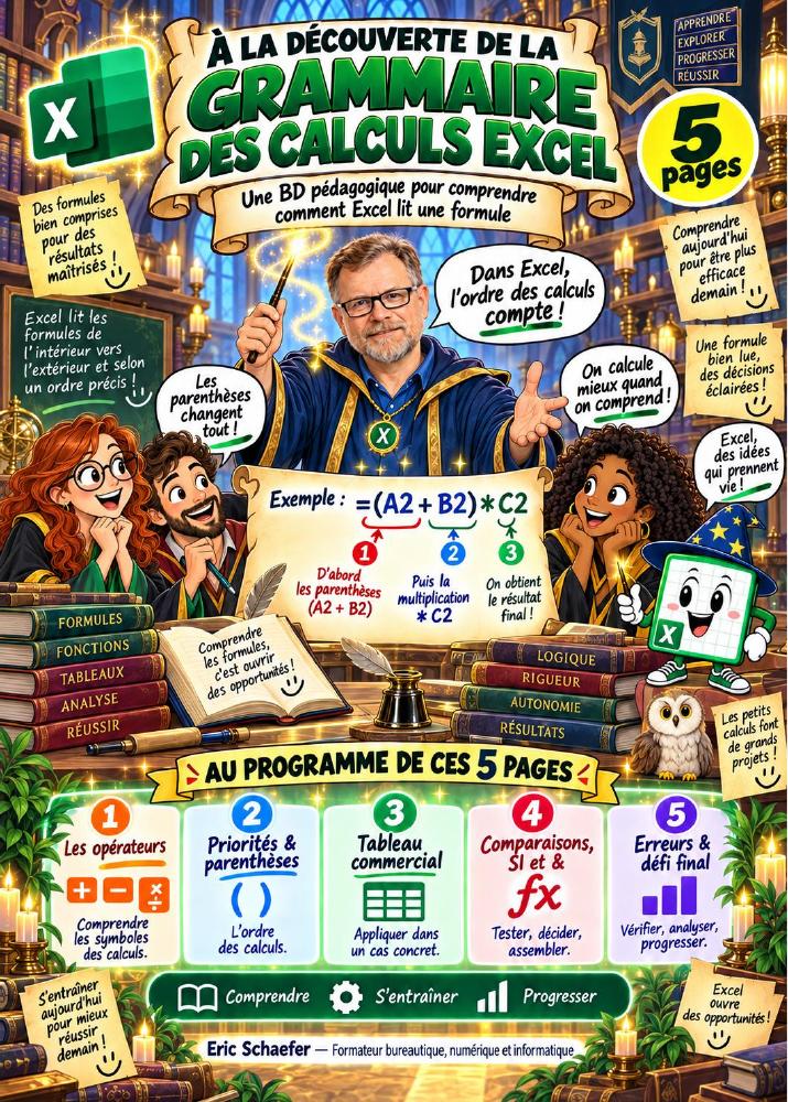Couverture de la BD pédagogique sur la grammaire des calculs Excel
