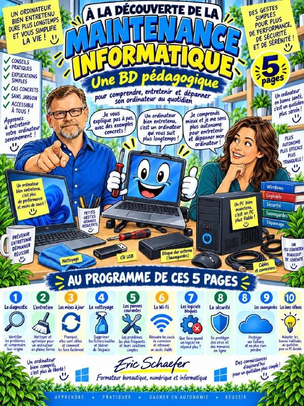 Couverture de la BD pédagogique À la découverte de la maintenance informatique