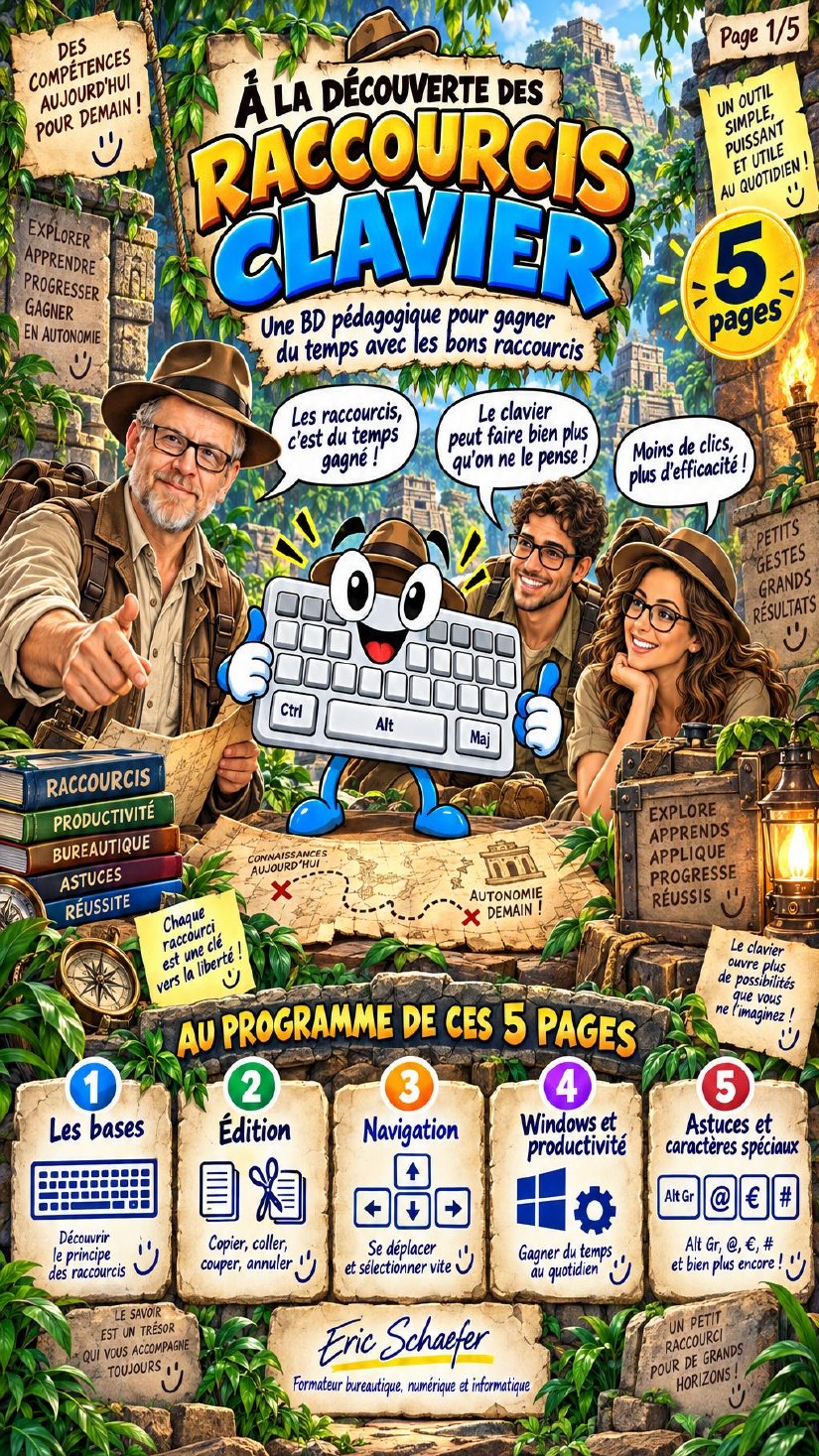 Couverture de la BD pédagogique À la découverte des raccourcis clavier