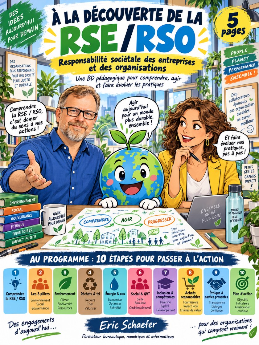 Couverture de la BD pédagogique À la découverte de la RSE et de la RSO