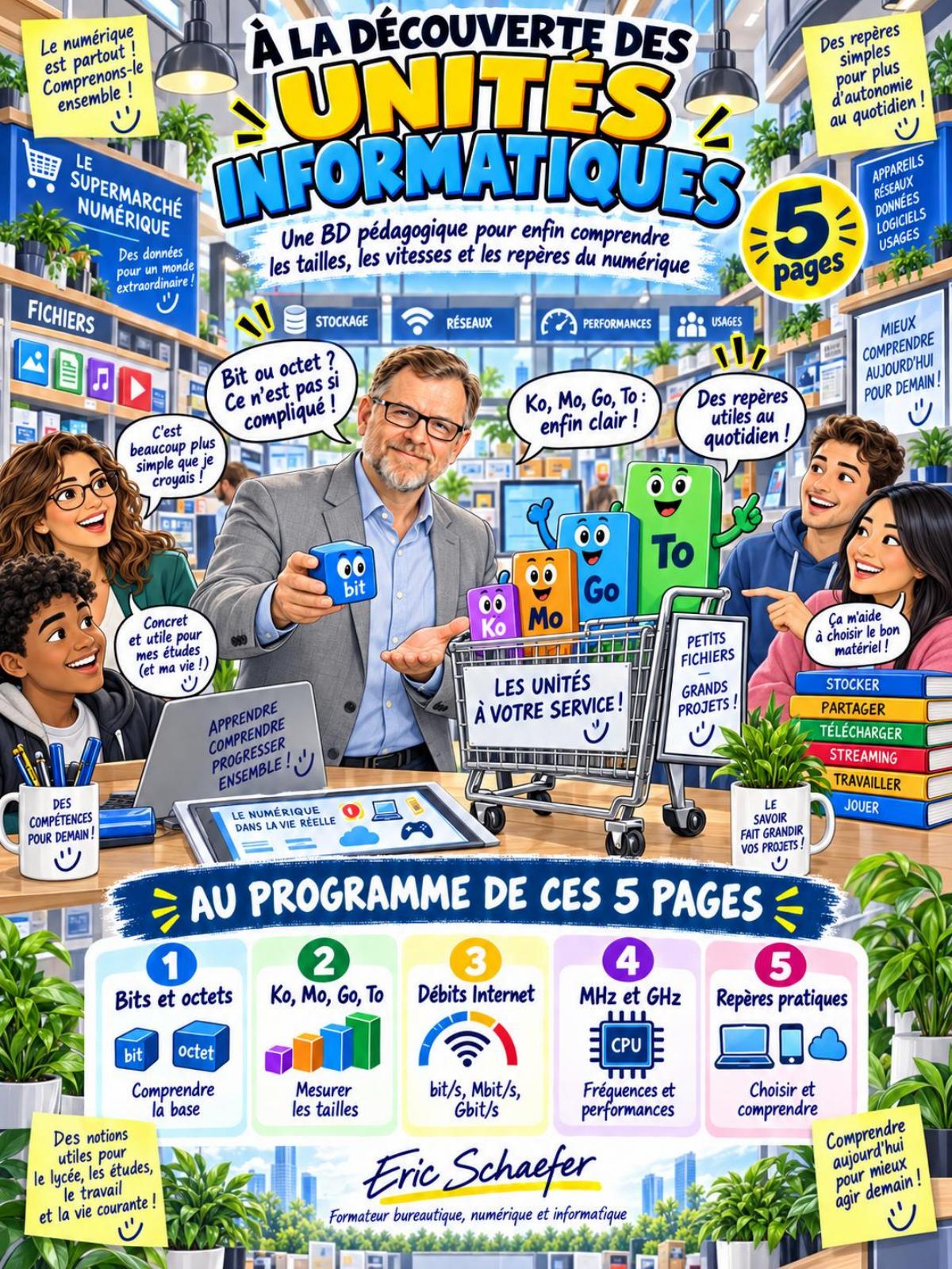 Couverture de la BD pédagogique À la découverte des unités informatiques